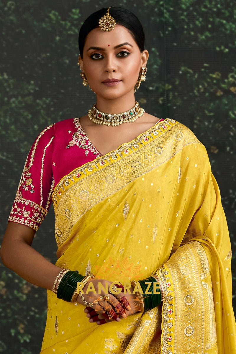 Golden Yellow Banarasi Silk Saree – A Radiant Celebration of Elegance