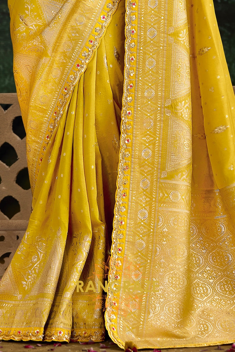 Golden Yellow Banarasi Silk Saree – A Radiant Celebration of Elegance