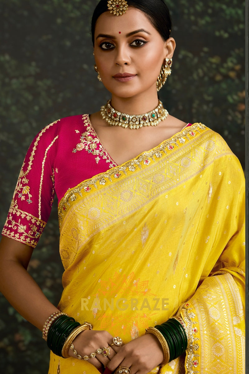 Golden Yellow Banarasi Silk Saree – A Radiant Celebration of Elegance