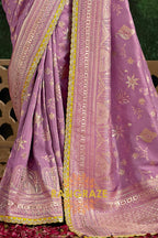 Lavender and Yellow Designer Banarasi Silk Saree