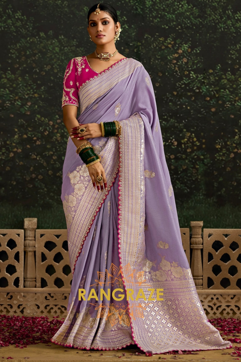 Lavender and Pink Designer Banarasi Silk Saree