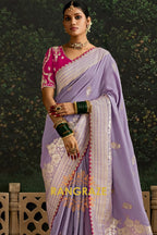 Lavender and Pink Designer Banarasi Silk Saree