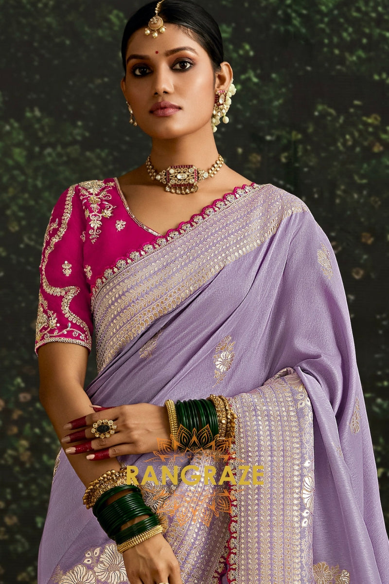 Lavender and Pink Designer Banarasi Silk Saree