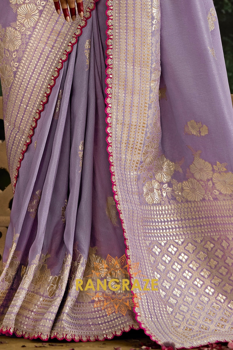 Lavender and Pink Designer Banarasi Silk Saree