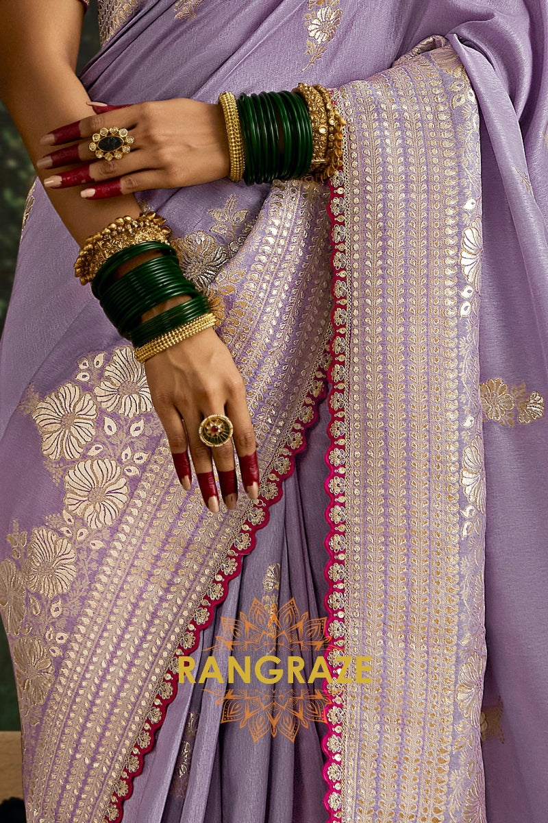 Lavender and Pink Designer Banarasi Silk Saree