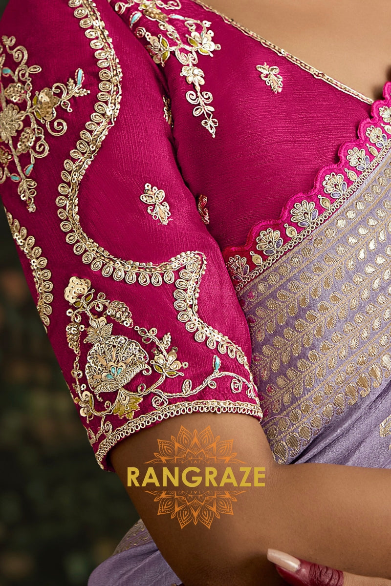 Lavender and Pink Designer Banarasi Silk Saree