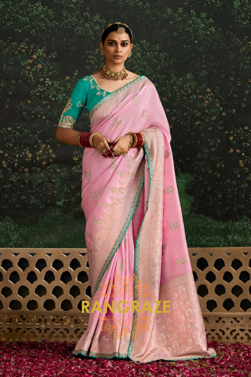 Blush Pink Banarasi Silk Saree – An Ethereal Touch of Elegance