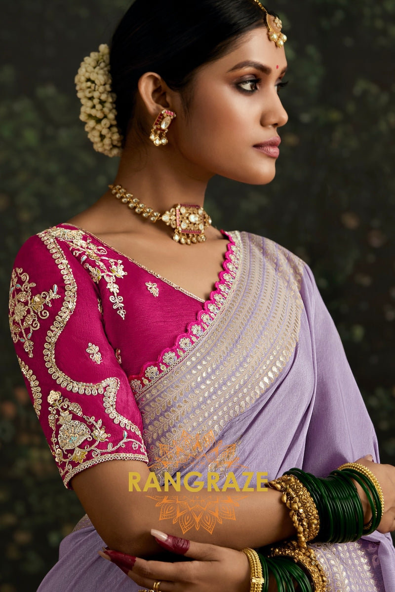 Lavender and Pink Designer Banarasi Silk Saree