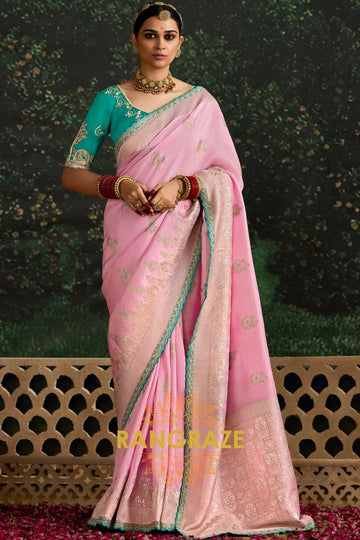 Blush Pink Banarasi Silk Saree – An Ethereal Touch of Elegance