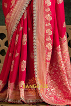 Ruby Red and Teal Green Banarasi Silk Saree