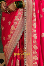 Ruby Red and Teal Green Banarasi Silk Saree