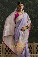 Lavender and Pink Designer Banarasi Silk Saree