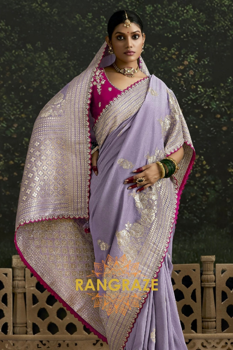 Lavender and Pink Designer Banarasi Silk Saree