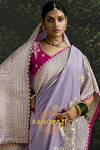 Lavender and Pink Designer Banarasi Silk Saree