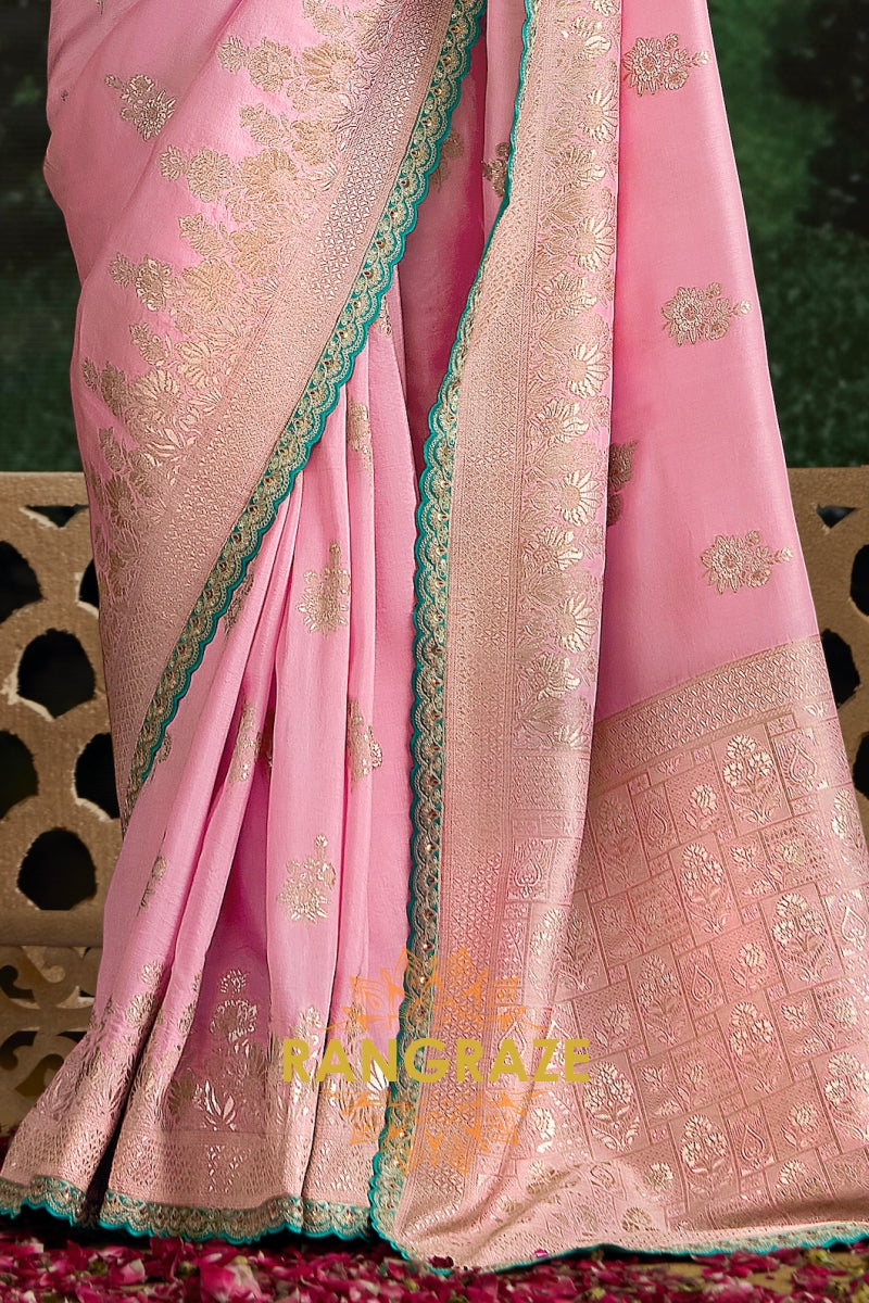Blush Pink Banarasi Silk Saree – An Ethereal Touch of Elegance