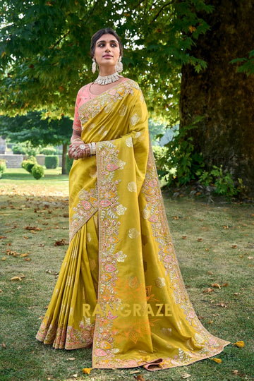 Sunset Radiance: Embroidered Designer Silk Saree with Peach Silk Blouse