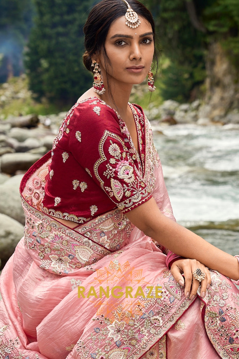 Candy Blossom: Designer Embroidered Silk Saree