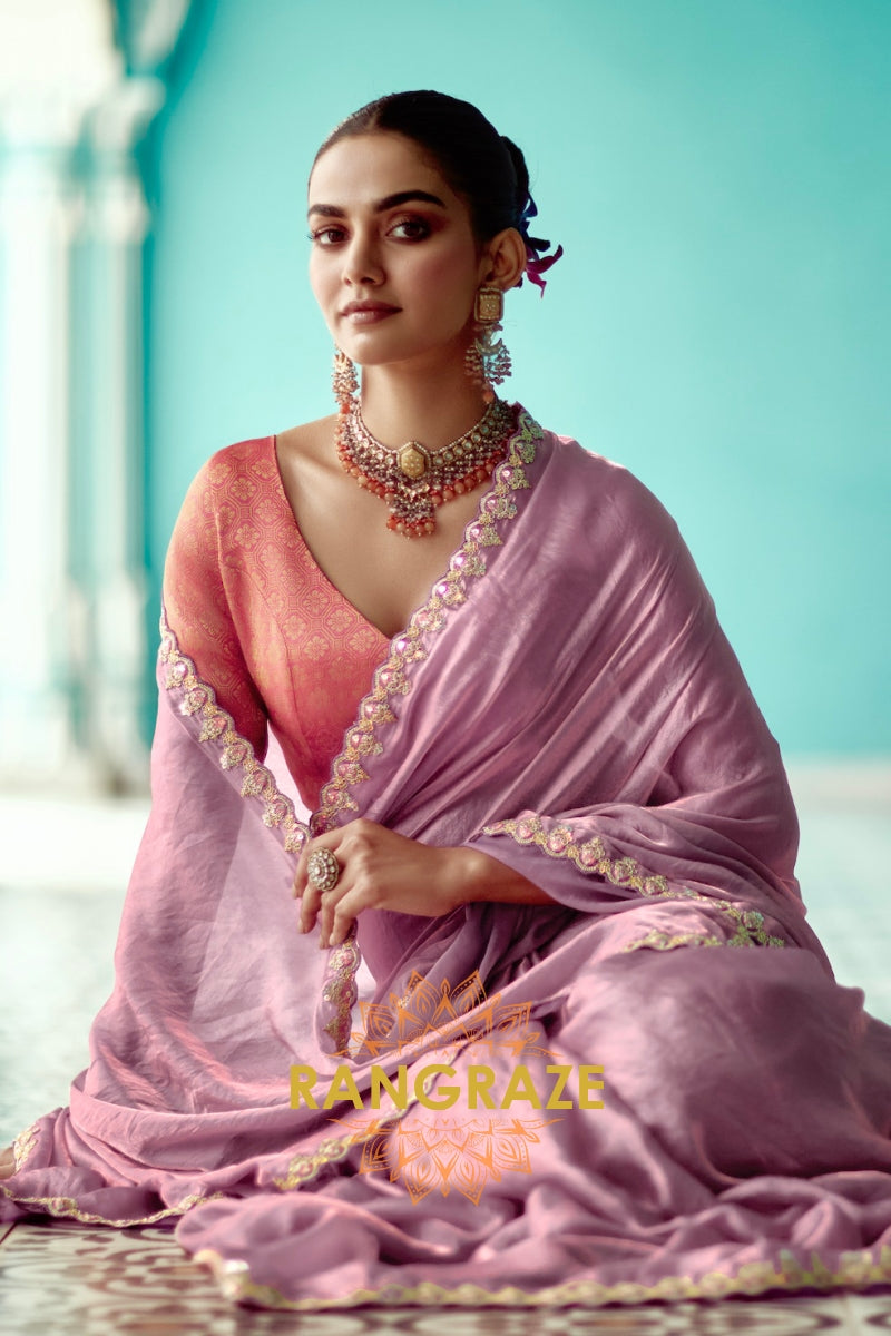 Lavender Glow: Designer Crush Organza Saree