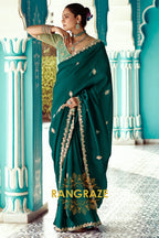 Emerald Grace: Embroidered Crush Organza Saree