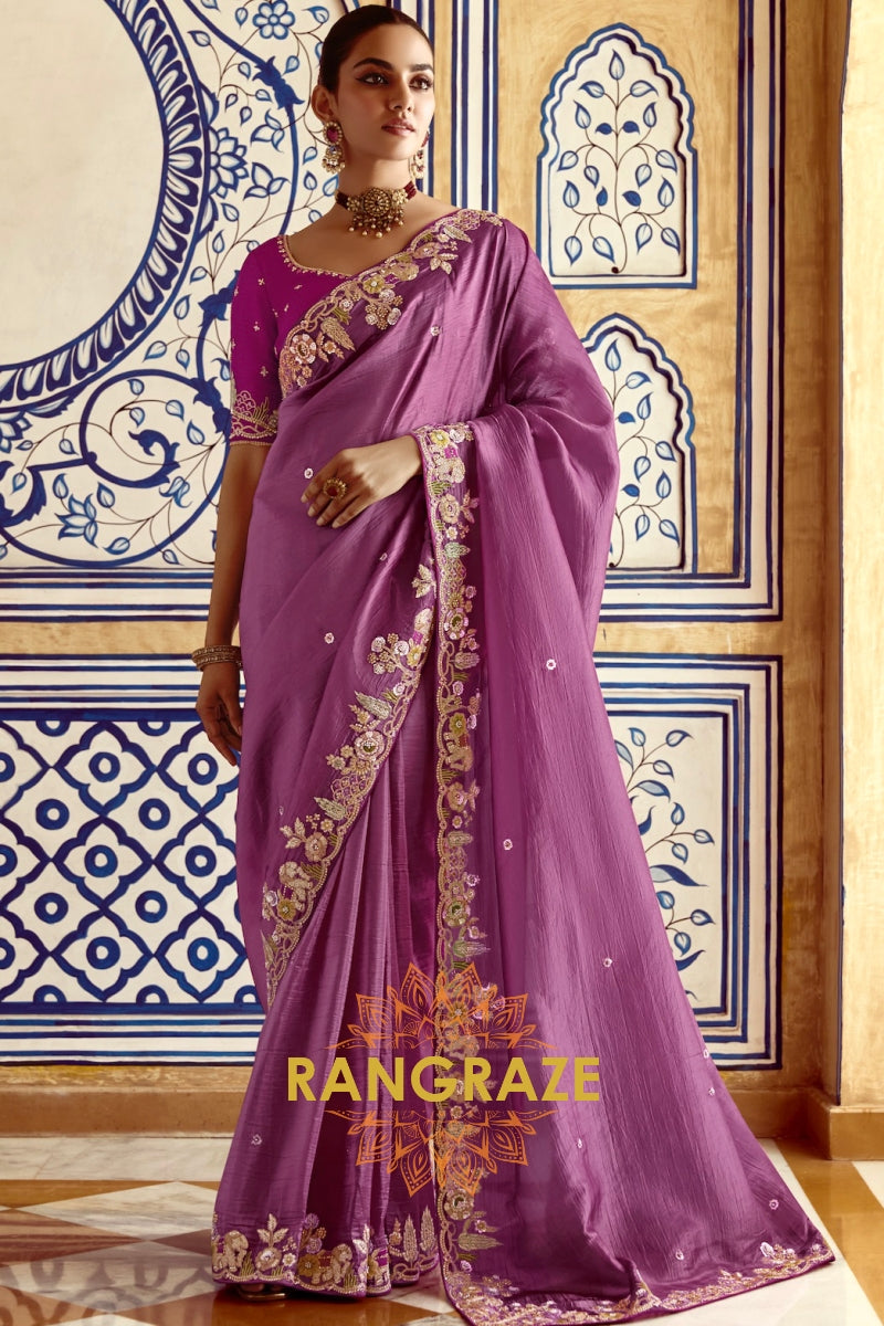 Regal Orchid: Handcrafted Crush Silk Saree