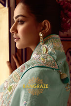 Mystic Mint: Embroidered Organza Silk Saree