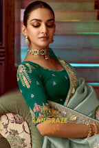 Mystic Mint: Embroidered Organza Silk Saree