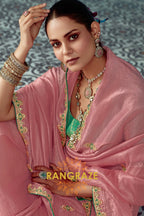 Blush Pink: Handcrafted Crush Organza Saree