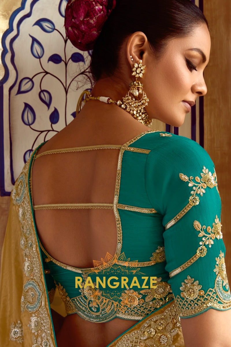 Regal Gold: Handcrafted Crush Organza Saree