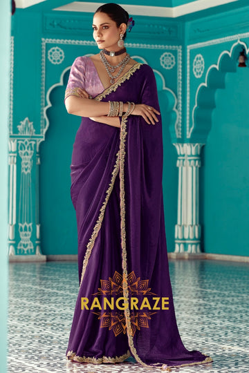 Royal Amethyst: Embroidered Organza Elegance Saree