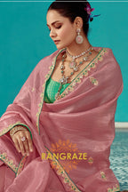 Blush Pink: Handcrafted Crush Organza Saree