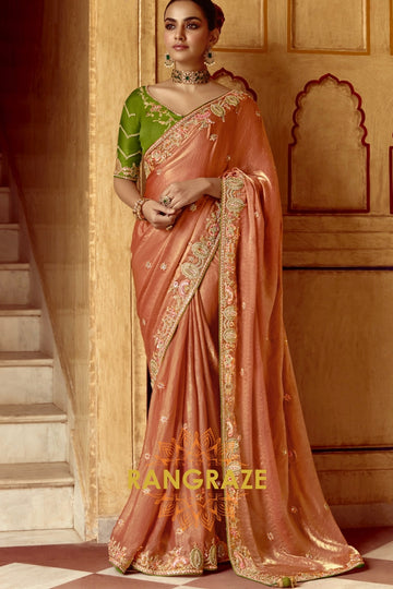 Amber Blush: Handcrafted Crush Silk Saree