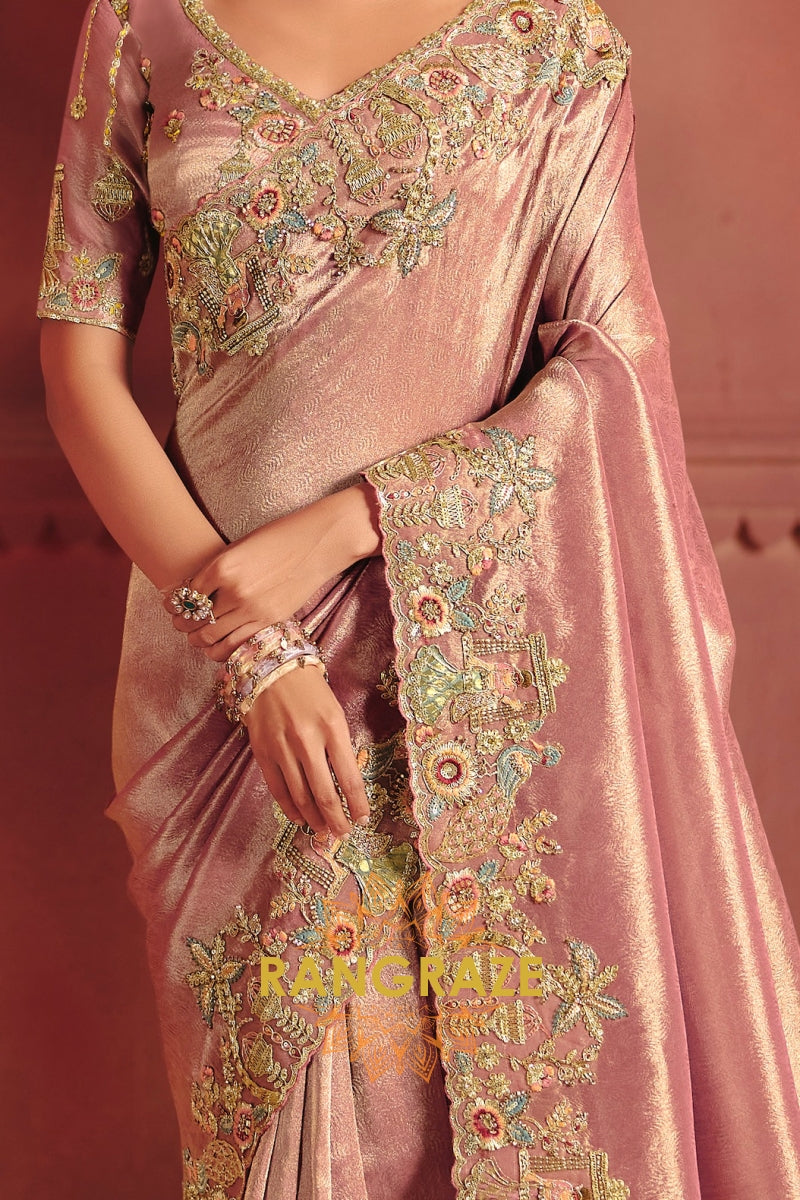 Pure Smooth Zari Silk Saree with Heavy Embroidery & Designer Blouse
