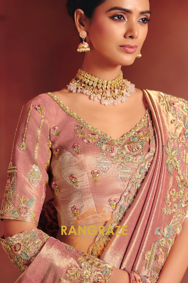 Pure Smooth Zari Silk Saree with Heavy Embroidery & Designer Blouse