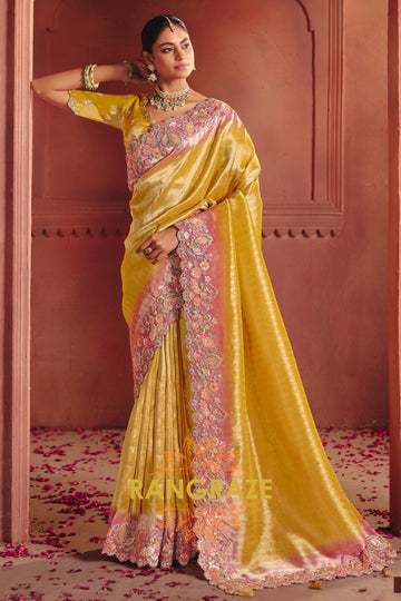 Pure Smooth Zari Silk Saree with Heavy Embroidery & Designer Blouse