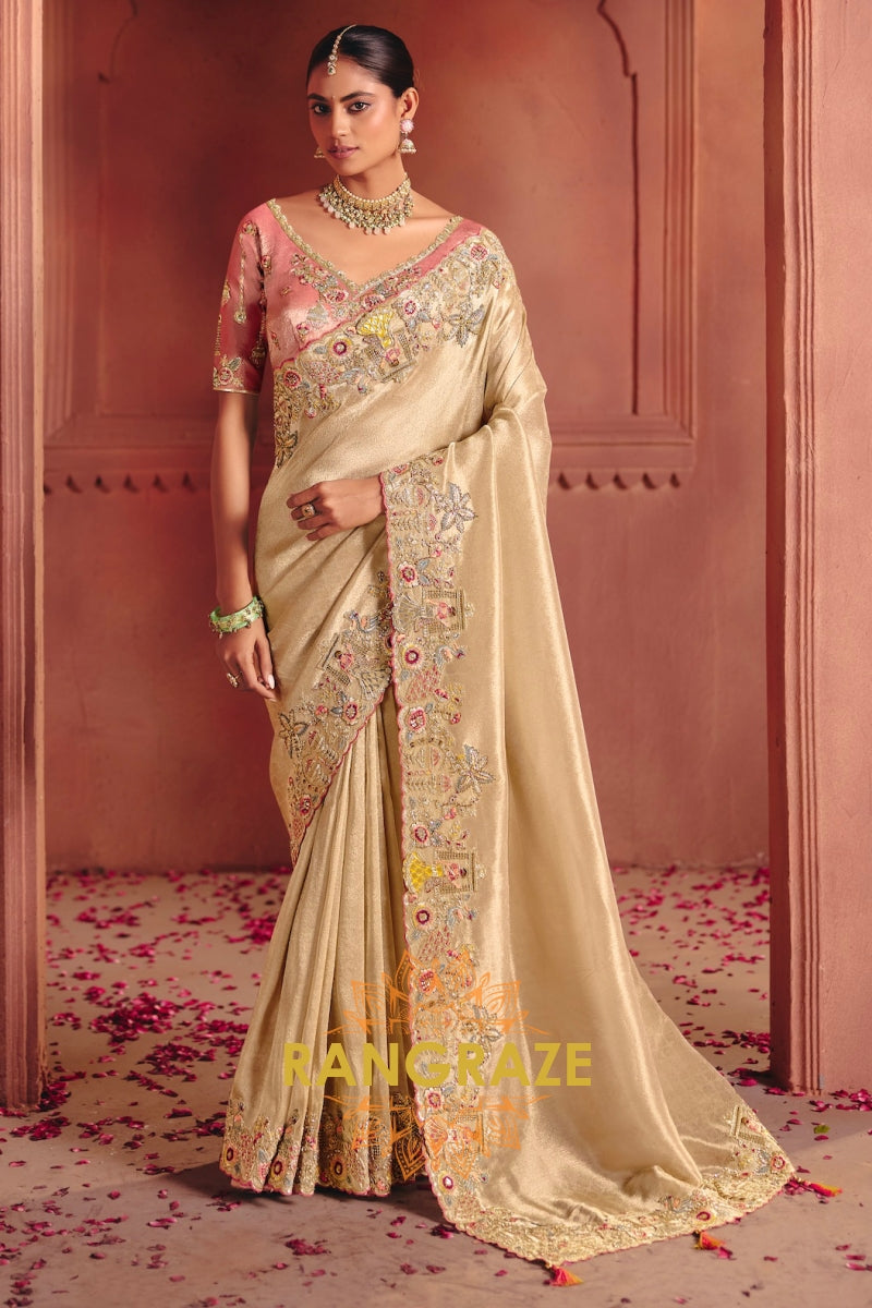 Pure Smooth Zari Silk Saree with Heavy Embroidery & Designer Blouse