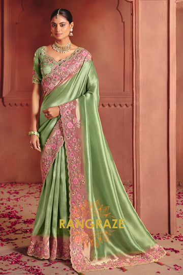 Pure Smooth Zari Silk Saree with Heavy Embroidery & Designer Blouse