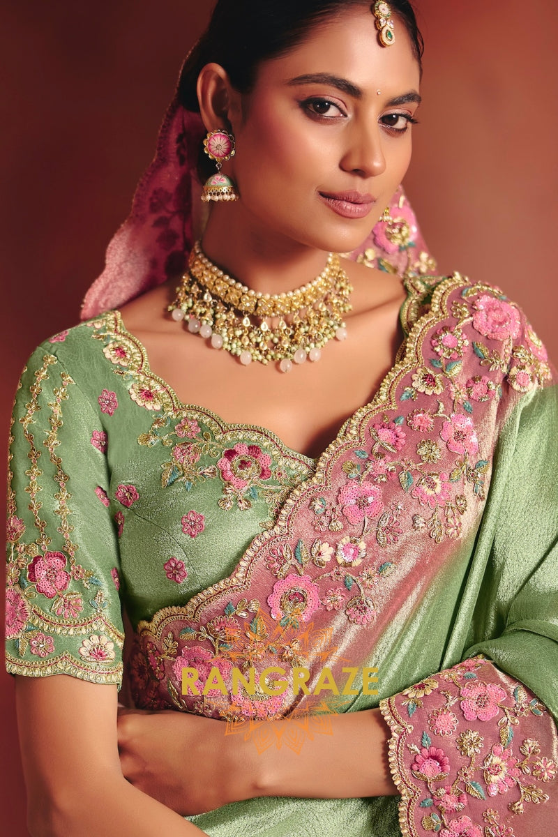 Pure Smooth Zari Silk Saree with Heavy Embroidery & Designer Blouse