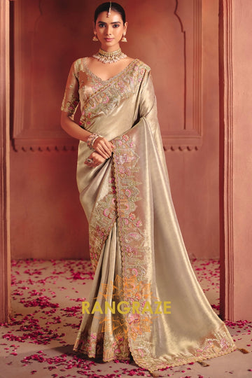Pure Smooth Zari Silk Saree with Heavy Embroidery & Designer Blouse