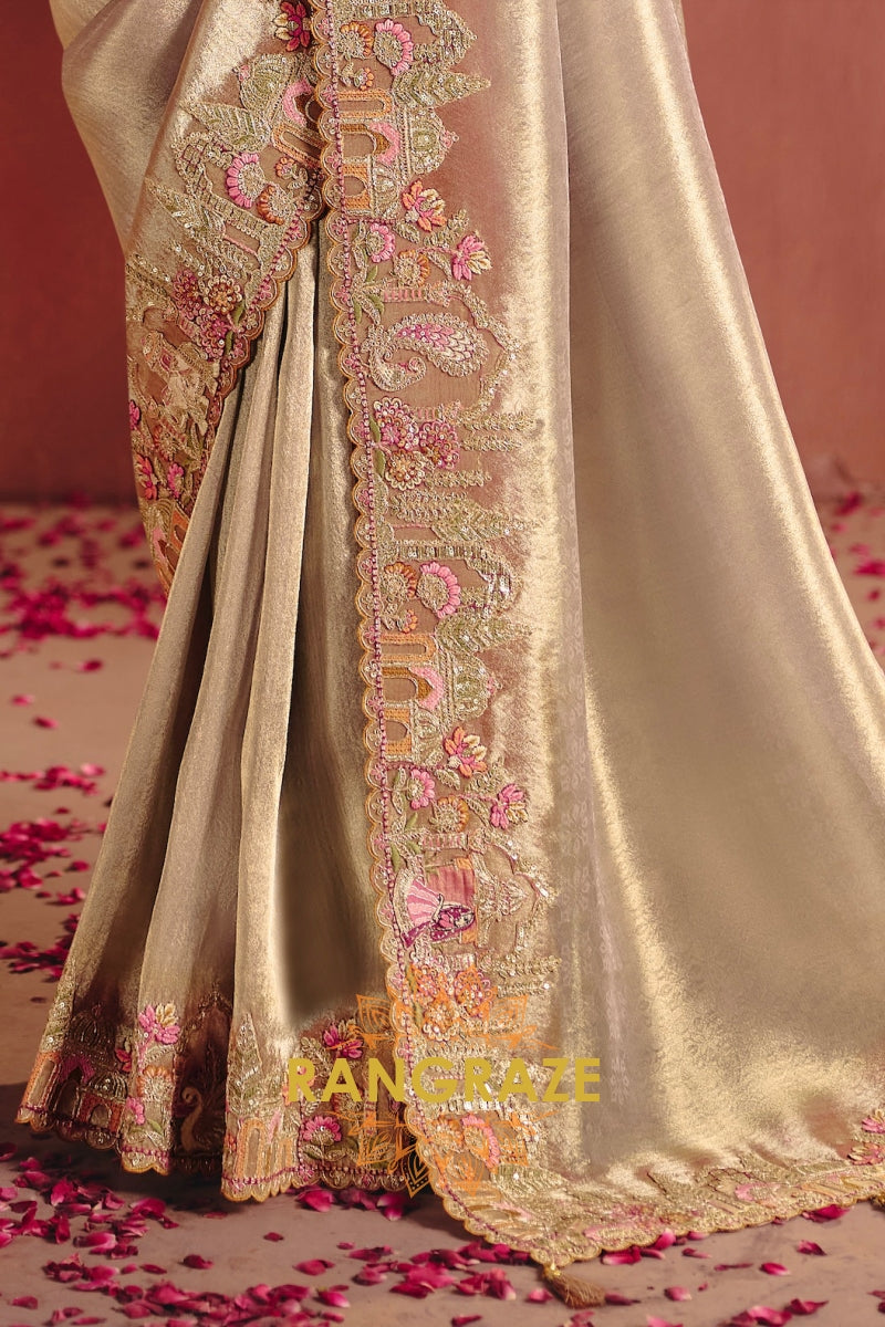 Pure Smooth Zari Silk Saree with Heavy Embroidery & Designer Blouse