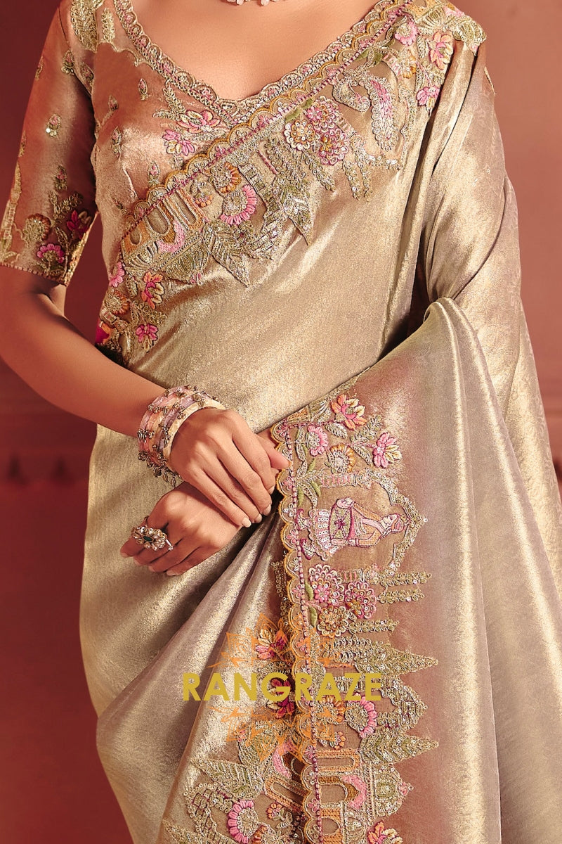Pure Smooth Zari Silk Saree with Heavy Embroidery & Designer Blouse