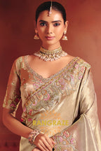Pure Smooth Zari Silk Saree with Heavy Embroidery & Designer Blouse