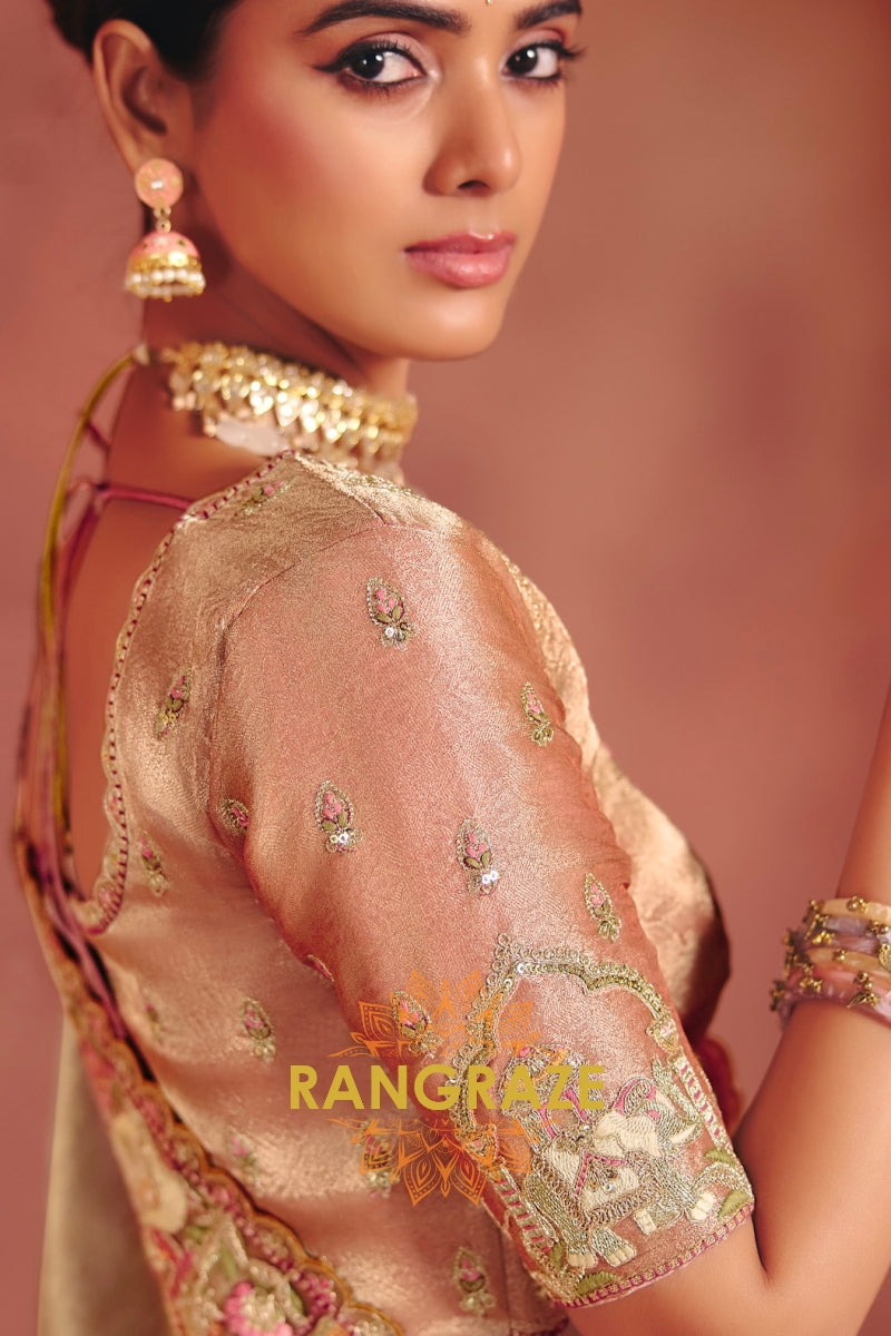 Pure Smooth Zari Silk Saree with Heavy Embroidery & Designer Blouse