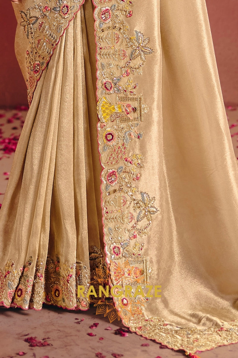 Pure Smooth Zari Silk Saree with Heavy Embroidery & Designer Blouse