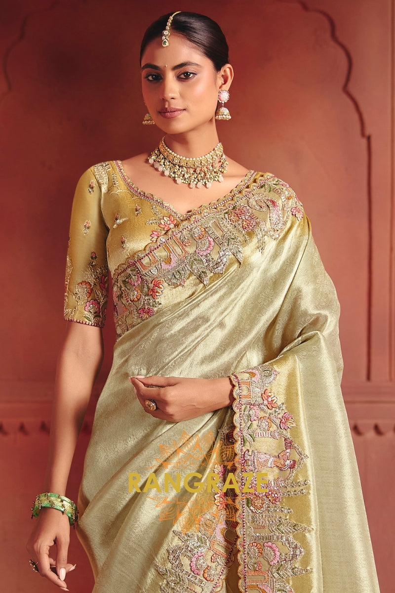 Pure Smooth Zari Silk Saree with Heavy Embroidery & Designer Blouse