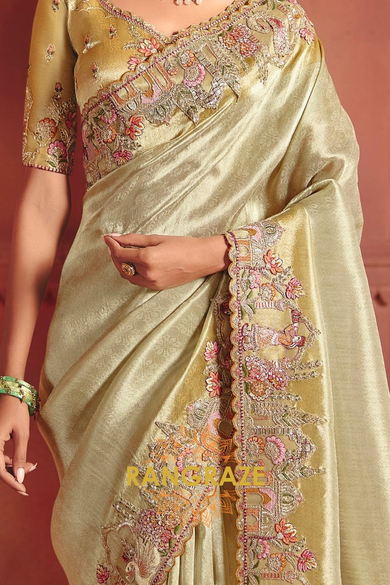 Pure Smooth Zari Silk Saree with Heavy Embroidery & Designer Blouse