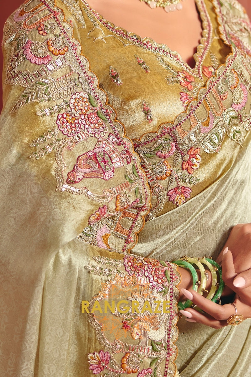 Pure Smooth Zari Silk Saree with Heavy Embroidery & Designer Blouse