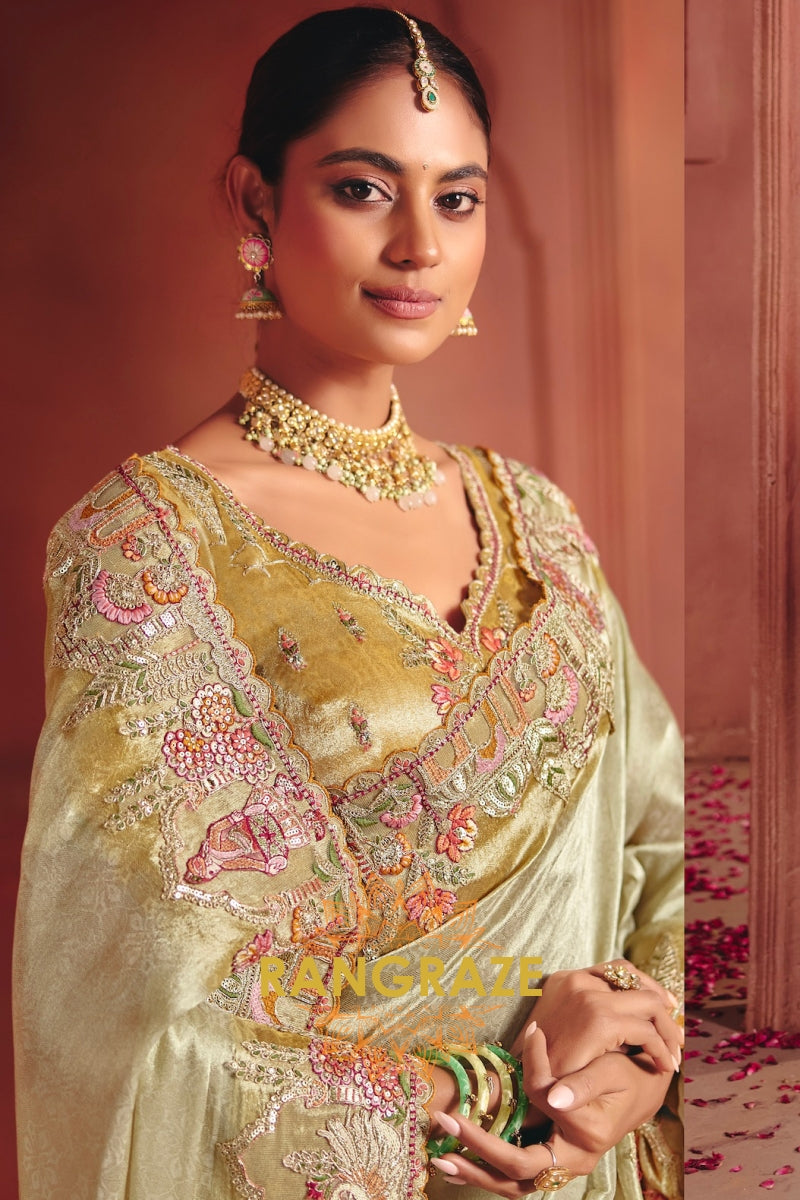 Pure Smooth Zari Silk Saree with Heavy Embroidery & Designer Blouse