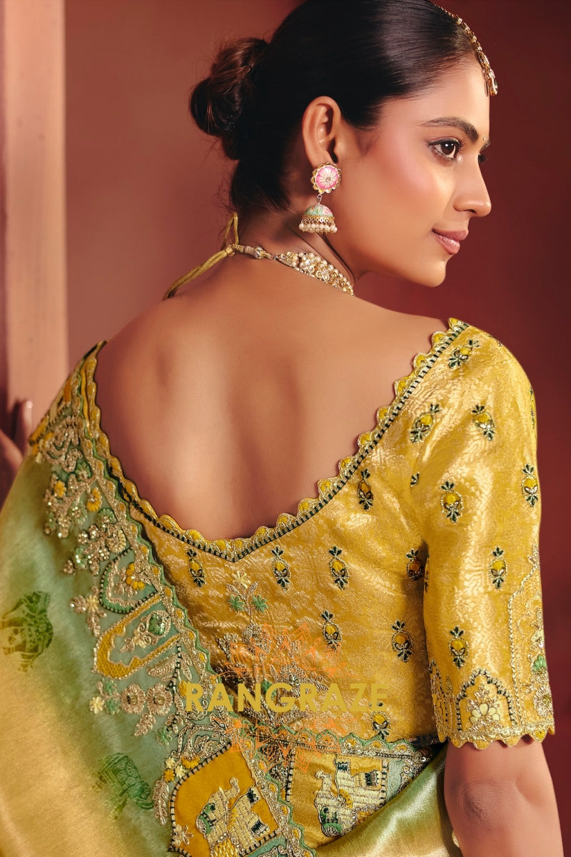 Pure Smooth Zari Silk Saree with Heavy Embroidery & Designer Blouse