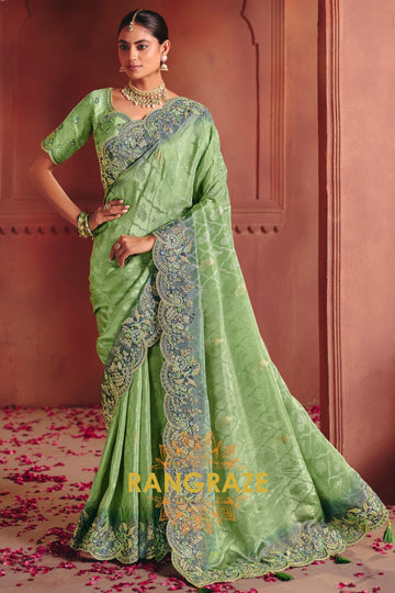 Zari Dola Jacquard Saree with Heavy Embroidery & Designer Blouse