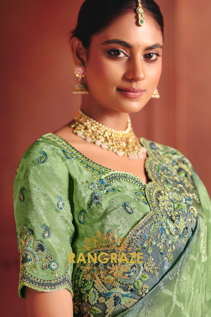 Zari Dola Jacquard Saree with Heavy Embroidery & Designer Blouse